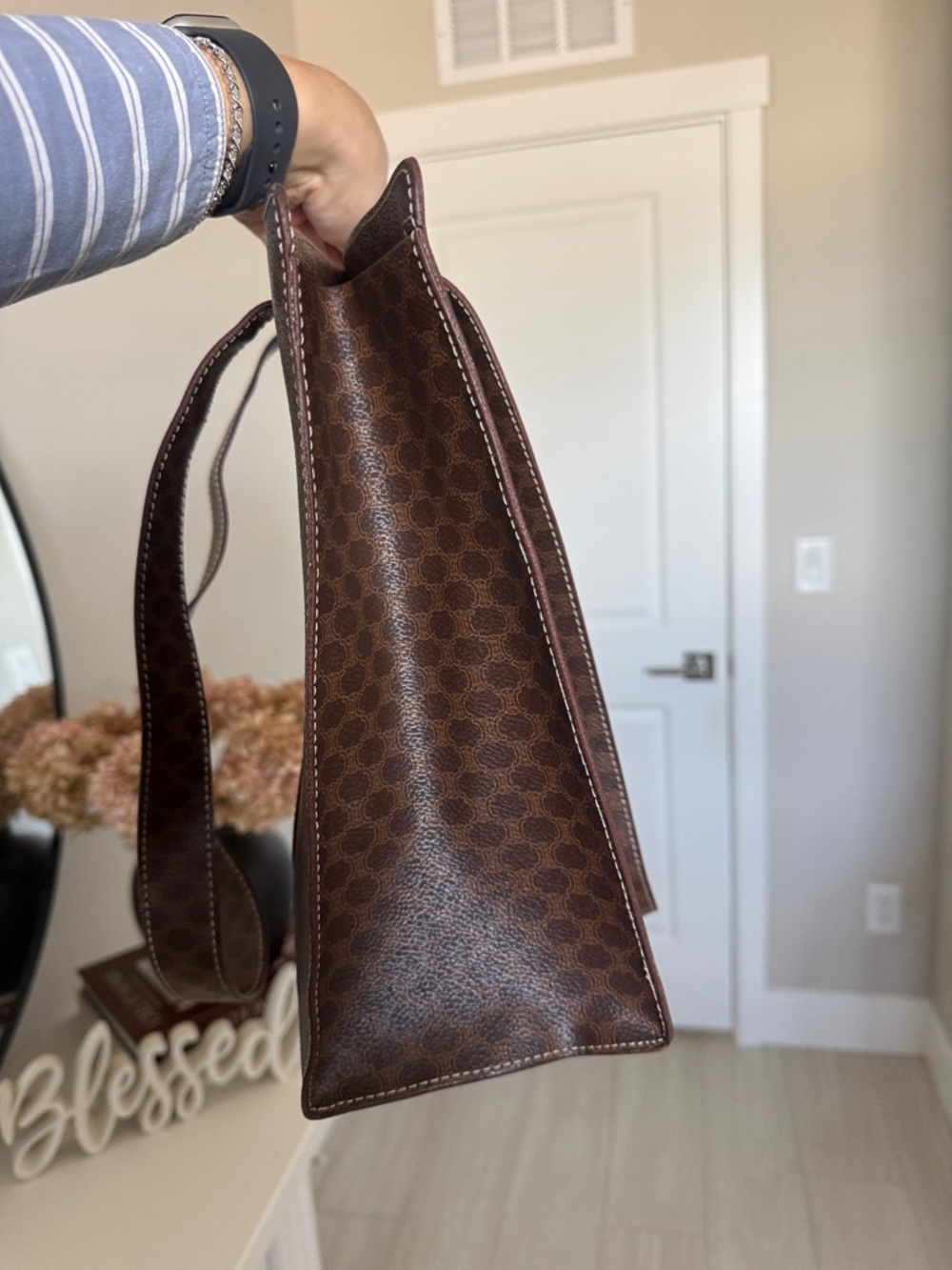 Celine Brown Monogram Tote with Tan Leather Patch - Picture 10 of 15